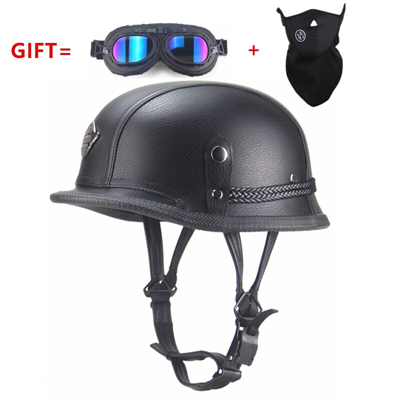 1Pcs Adult Open Face Vintage Half Leather Motorcycle Cycling Helmet 2Colors Available