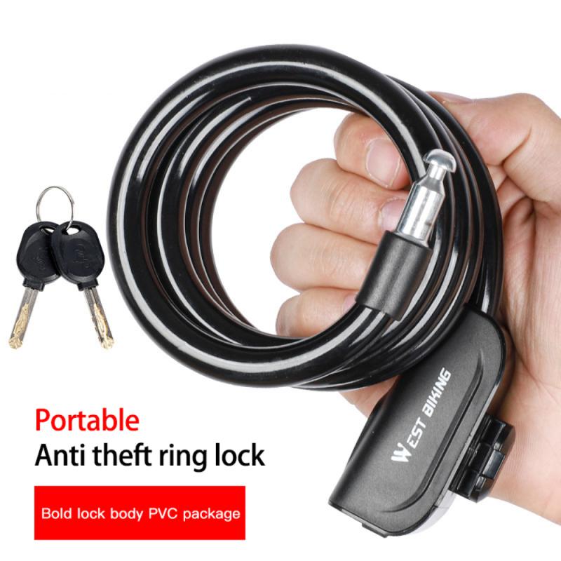 Theft Spiral Steel Cable Universal Protective Bicycle Lock Stainless Steel Cable Coil Bicycle Accessories Bike Lock with 2 Key