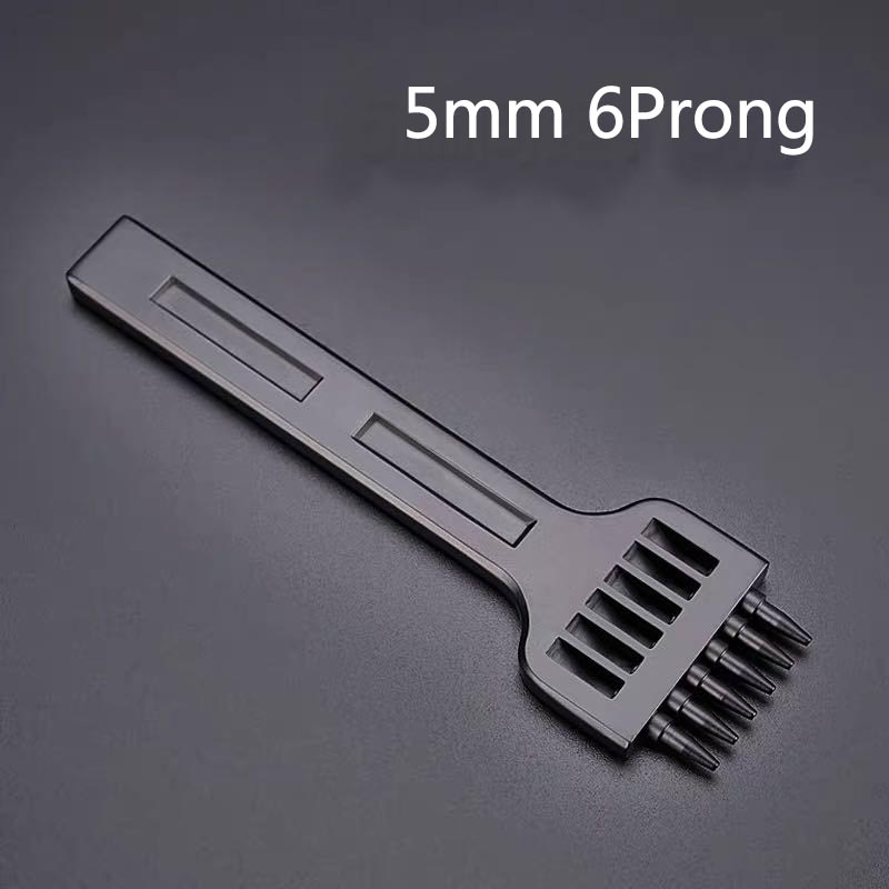 Leather Punch Round PU-Leather Chisel Cowhide Prong Stitching Hole Tool for DIY Belt Shoes Steel Die Metal Stamping Kit: 5mm 6 Prong