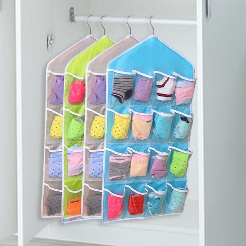 16 lommer vægophængte opbevaringstasker kosmetik legetøj tasker monteret garderobe organizer undertøj sok smykker sorteringsposer