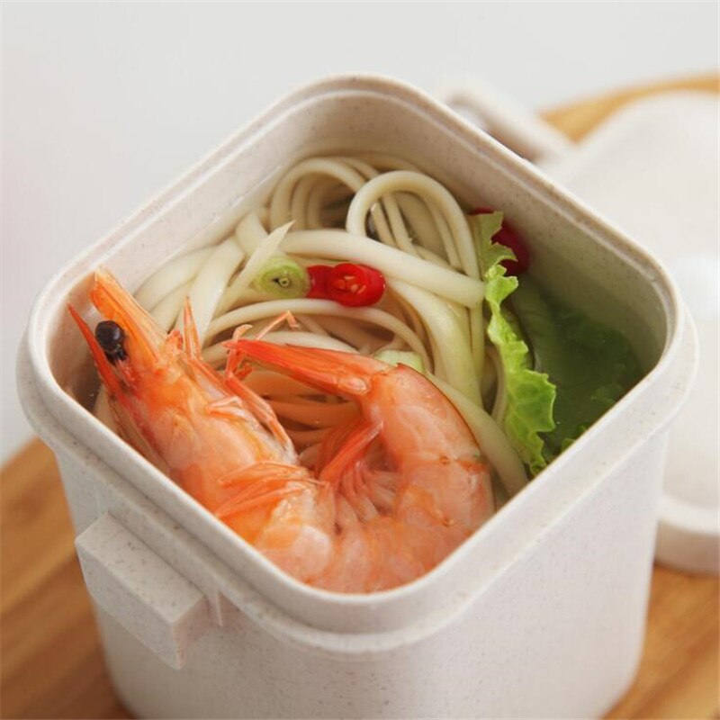 Taza de sopa de paja de trigo Multicolor Anti-escaldado microondas cuadrado hebilla sellada sopa tanque cocina vajilla