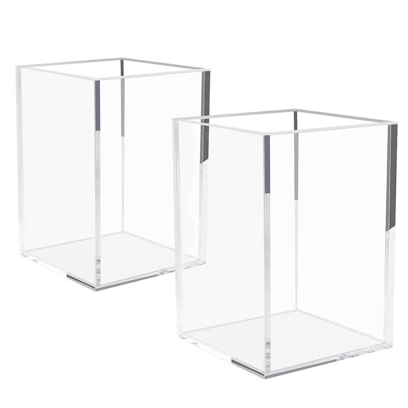 Acrylic Pen Holder 2 Pack,Clear Desktop Pencil Cup Stationery Organizer for Office Desk Accessory: Default Title