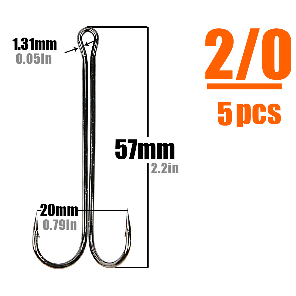 Anzuelos de pesca B & U, anzuelo doble súper largo, aparejos de pesca largos de acero rico en carbono, diferentes tamaños equipados con señuelo suave: Verde