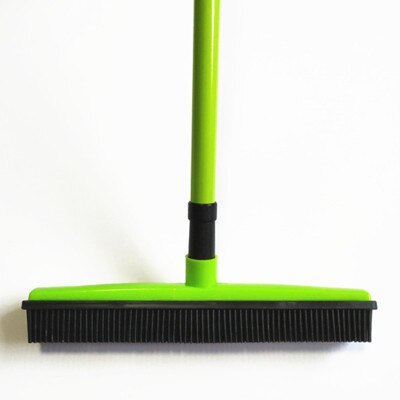 Long Push Rubber Broom Bristles Sweeper Squeegee Scratch Free Bristle Broom for Pet Cat Dog Hair Carpet Hardwood Windows Clean: Green