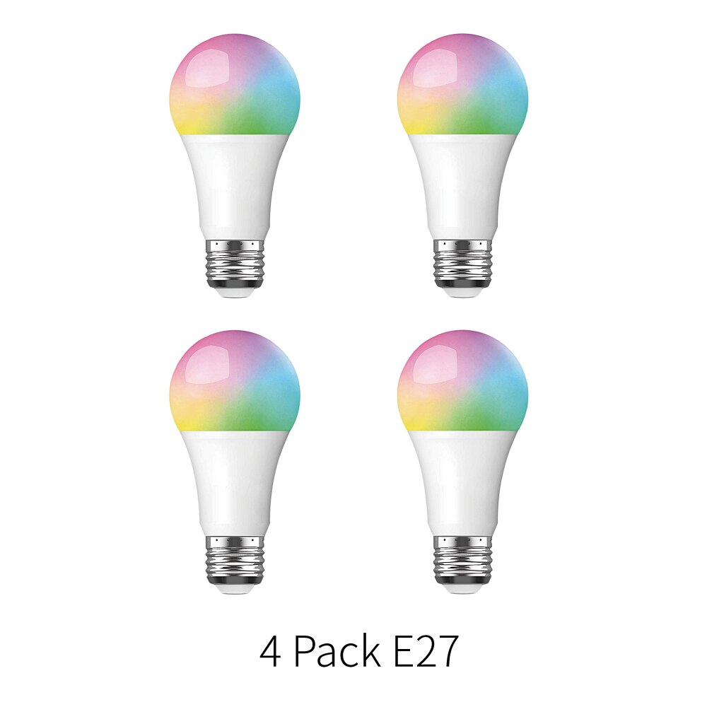 Smart WiFi LED Light Bulb 800Lm E26/27 RGB Colors Dimmable APP Remote Control Home Night Lamp Work with Alexa Google Assistant: 4 Pack E27
