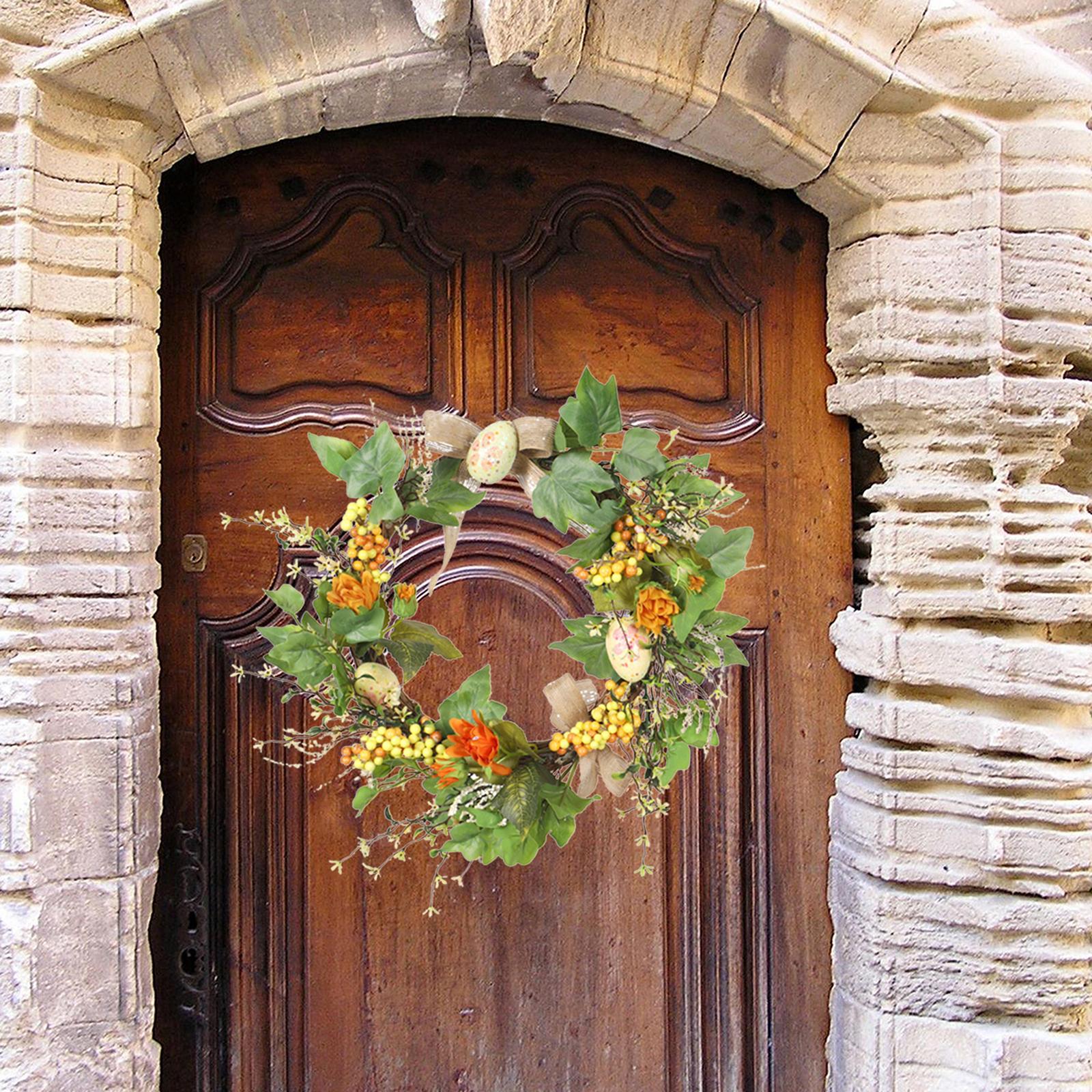 Hanging Easter Wreath Loop Birds Eggs Wreath Decoration Wood Artificial Garland for Window Doors Living Room Spring Fall