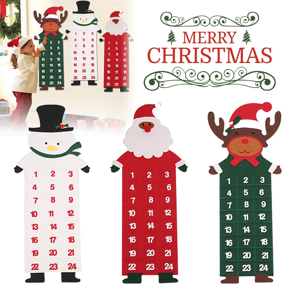 Calendrier de l'Avent en Feutre avec Poches - Thème Père Noël - Tissu Non-tissé - Déco Compte à Rebours Fêtes