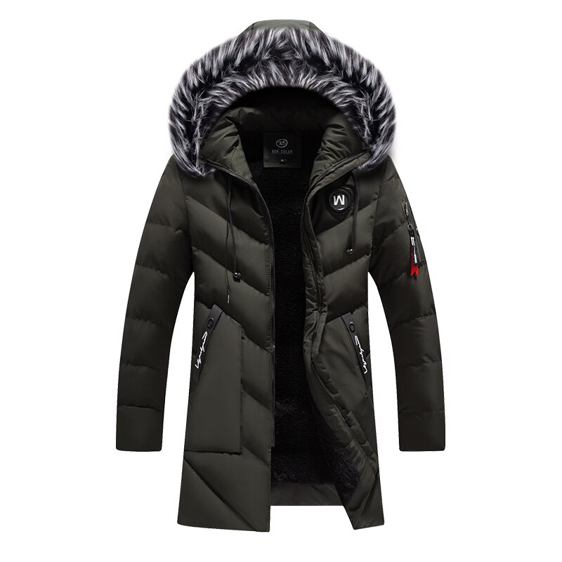 Menn/kvinner lang jakke pels hette vinterfrakk herre varm solid glidelås menn jakke vindsperre klatring yttertøy manteau homme hiver: Hq918 grønne / L