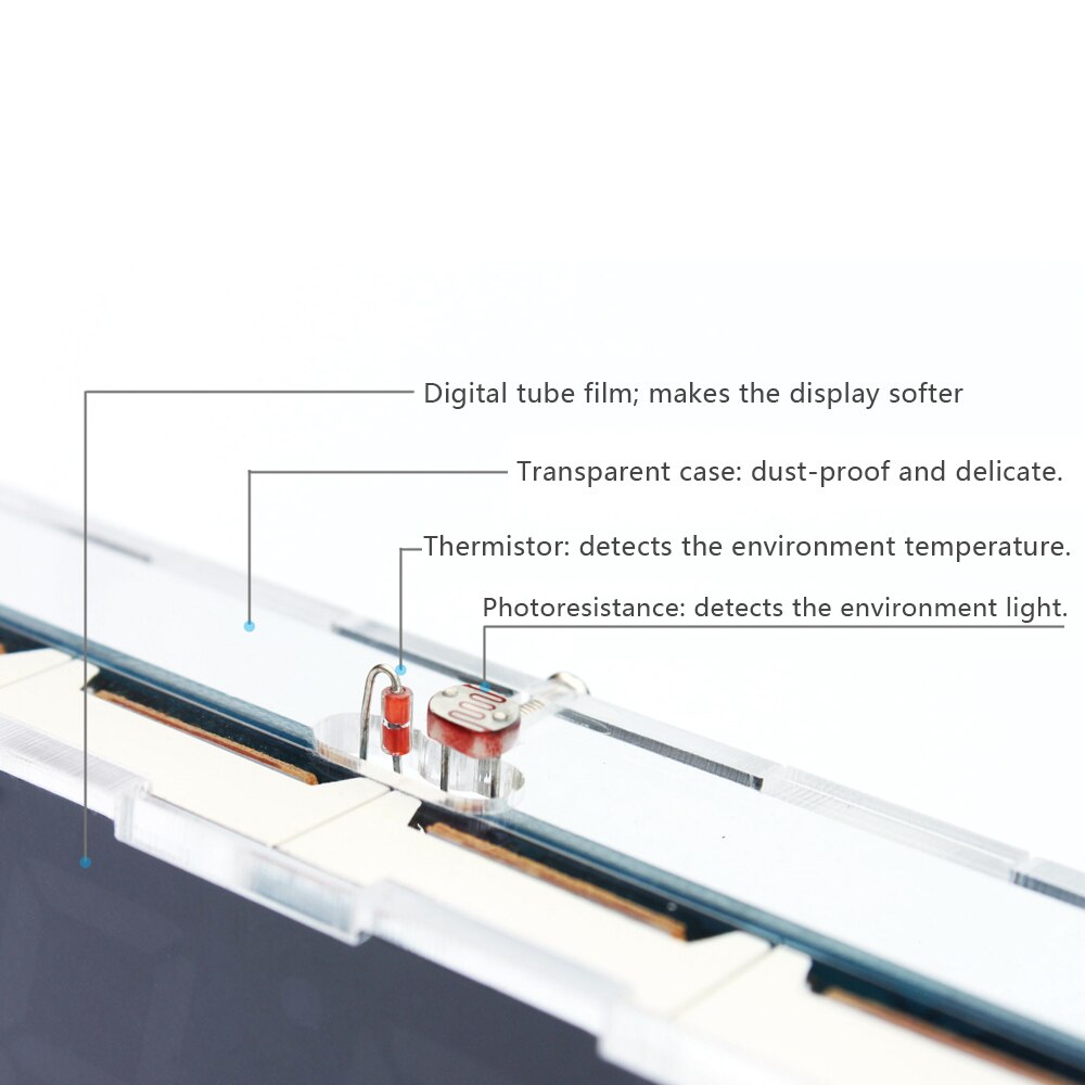 Kit de reloj Digital LED compacto para interiores y exteriores, pantalla de hora con Control de luz de 4 dígitos y fecha de temperatura con funda transparente