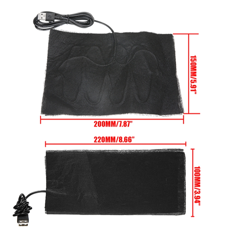 Calentador eléctrico de tela de fibra de carbono, almohadillas calefactoras, lavables, con USB, 10x22cm, 15x20cm, 5V