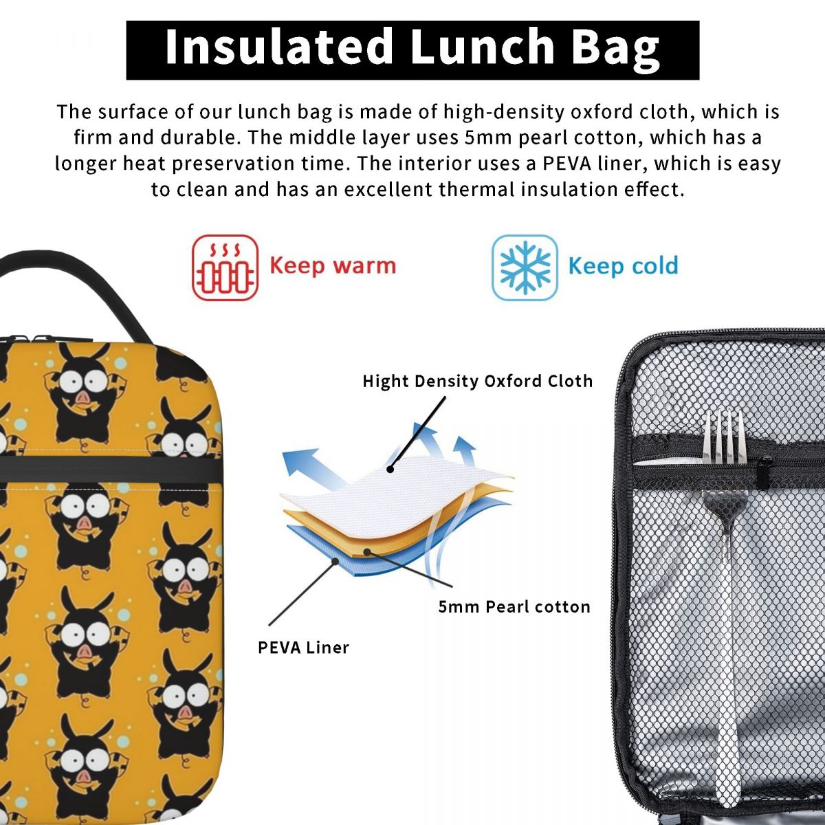 Insulated Lunch Bag - Reusable Leakproof Tote - Cooler Bag for Girls & Boys Outdoor