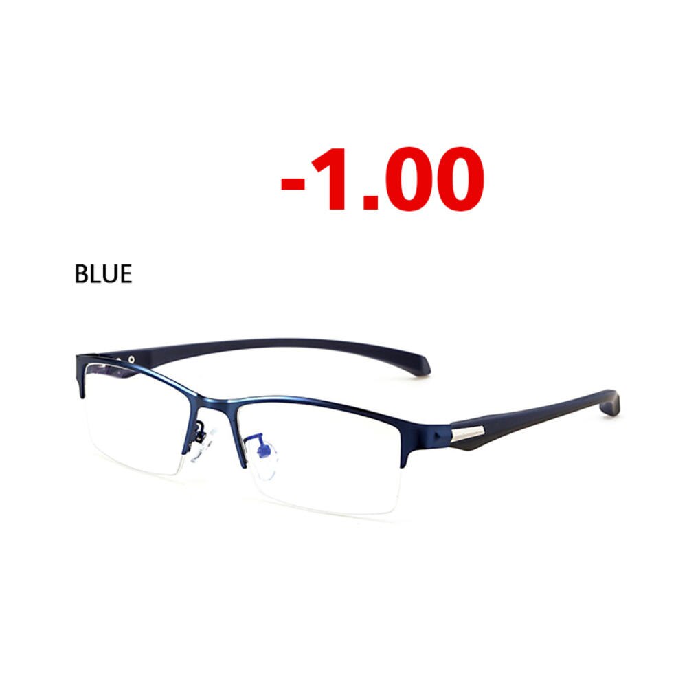 Anti-blue Light Myopia Glasses Optical Men's Student Finished Myopia Glasses Prescription Glasses Frame Half-frame -1.0 -4.0: Blue Myopia-100