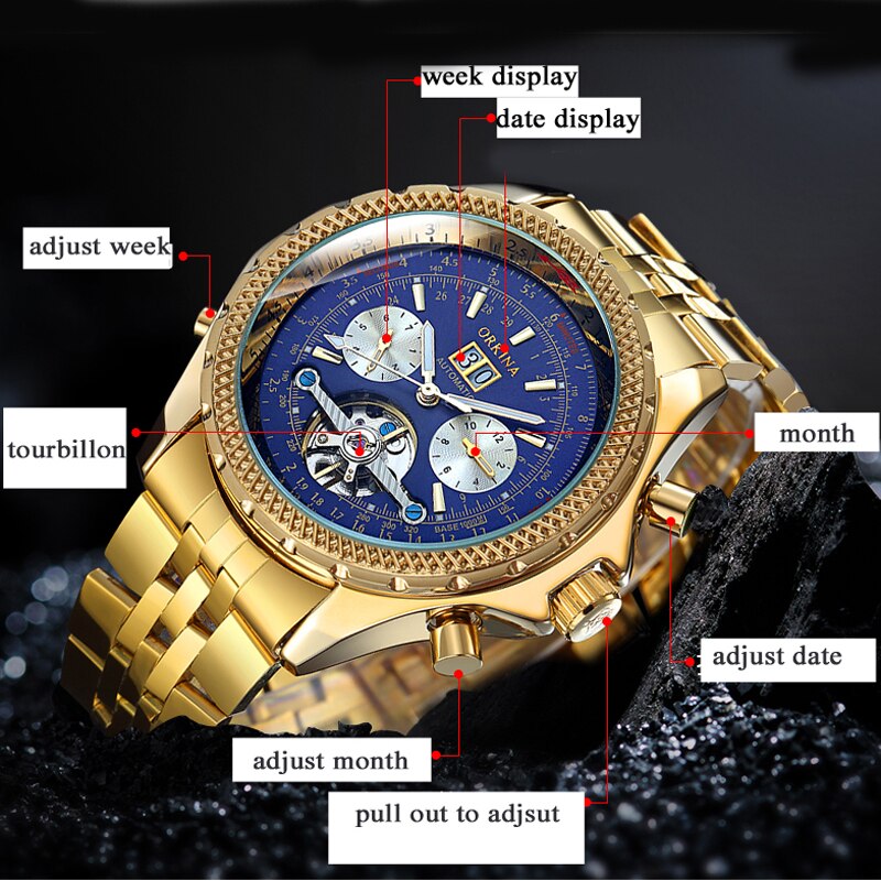 Tourbillon Automatische Mechanische Horloges Mannen Horloge Luxe Top Brand Skeleton Roestvrij Stalen Band Relogio Masculino