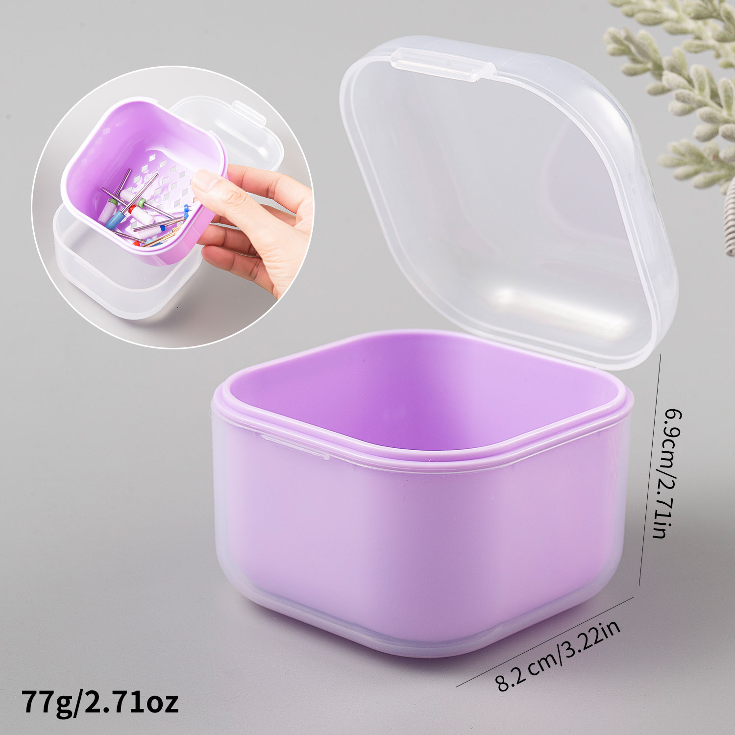Brocas quadradas de dupla camada para filtragem de unhas, caixa de desinfecção de imersão, ferramentas para unhas, estojo de armazenamento, escova de manicure, recipiente de limpeza: Cinza claro
