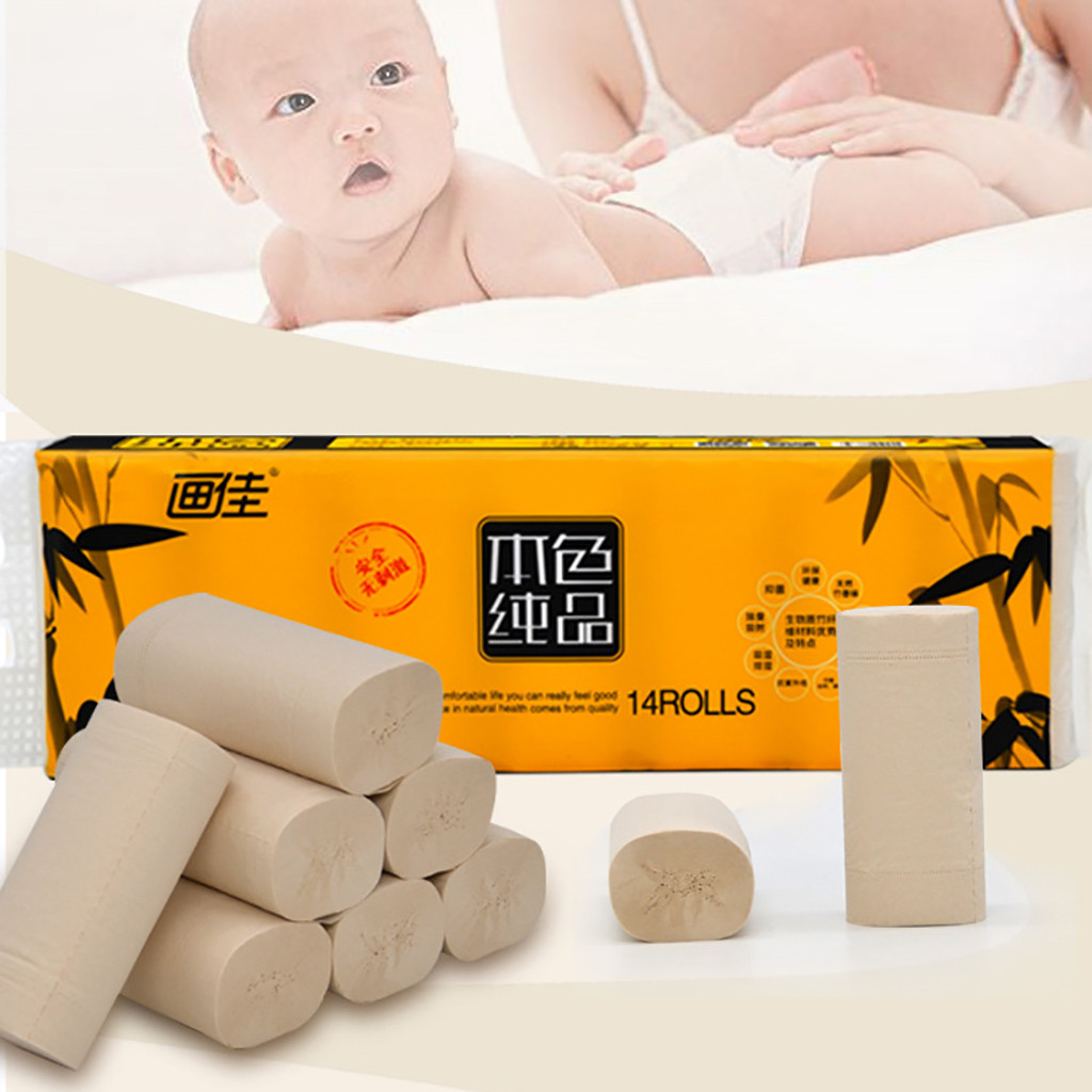 14 Rolls Toilet Replacement Roll Paper Natural Log Toilet Papers Table Kitchen Bathroom Disposable Towel Coreless Tissue #LR3