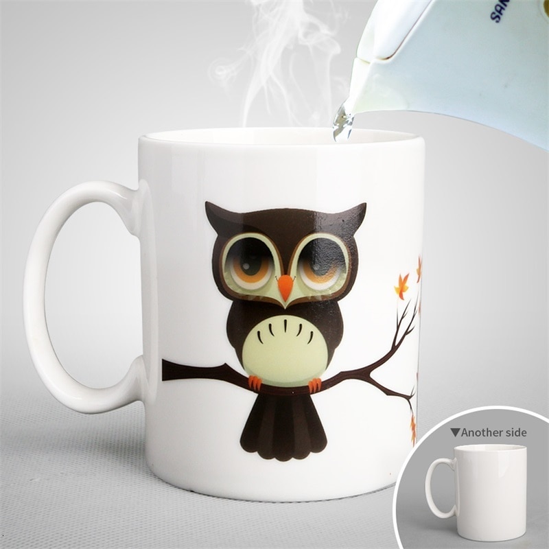 Tasse en céramique, hibou magique changement de couleur, lait café thé, , tasse de boisson sensible à la chaleur chaude et froide, meilleur pour ami