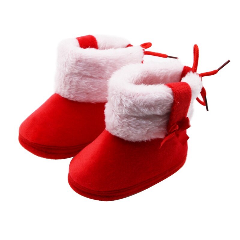 LXA-Winter Baby Boy Girl Cotton Snow Boots With Bow Tie Mid-tube Boots Infant Anti-slip Toddler Shoes: Red / M