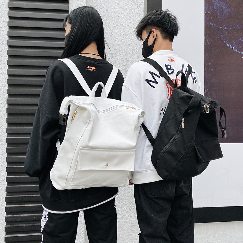 Harajuku Vrouwen Mannen Rugzak Reizen Rugzak Canvas Backbags Zwart Wit Schoudertas Schooltassen Voor Tienermeisjes Jongen Mochilas
