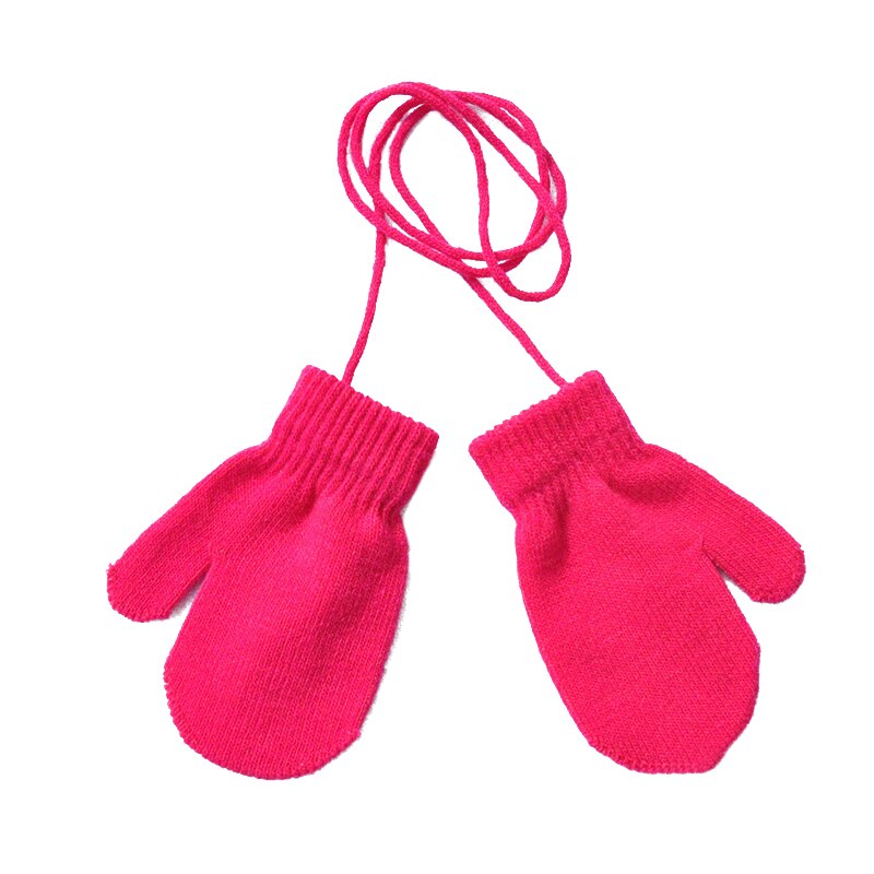 Kinderen Handschoenen Winter Opknoping Hals Gebreide Zachte Handschoenen Voor 1-4years Baby Kleuterschool Kid Wanten Jongens En Meisjes Soild Kleur: Rose Red