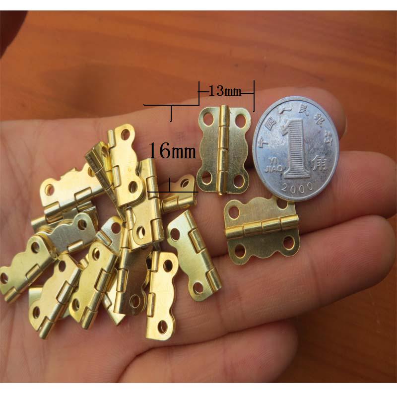 Charnière de porte de petit meuble à fleurs | Charnière de porte en métal pour boîte de bricolage, accessoire de sac à 4 trous avec vis de couleur jaune, 16*13mm,100 pièces
