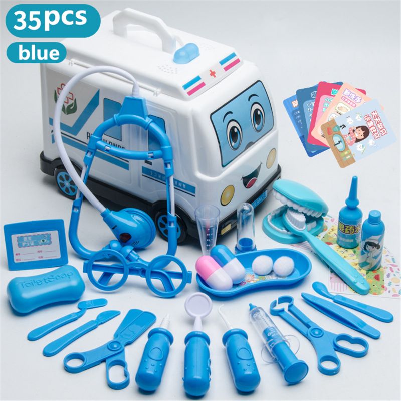 35/45 pçs meninas role play médico jogo medicina simulação dentista tratar dentes fingir jogar brinquedo para a criança do bebê crianças: Blue-35