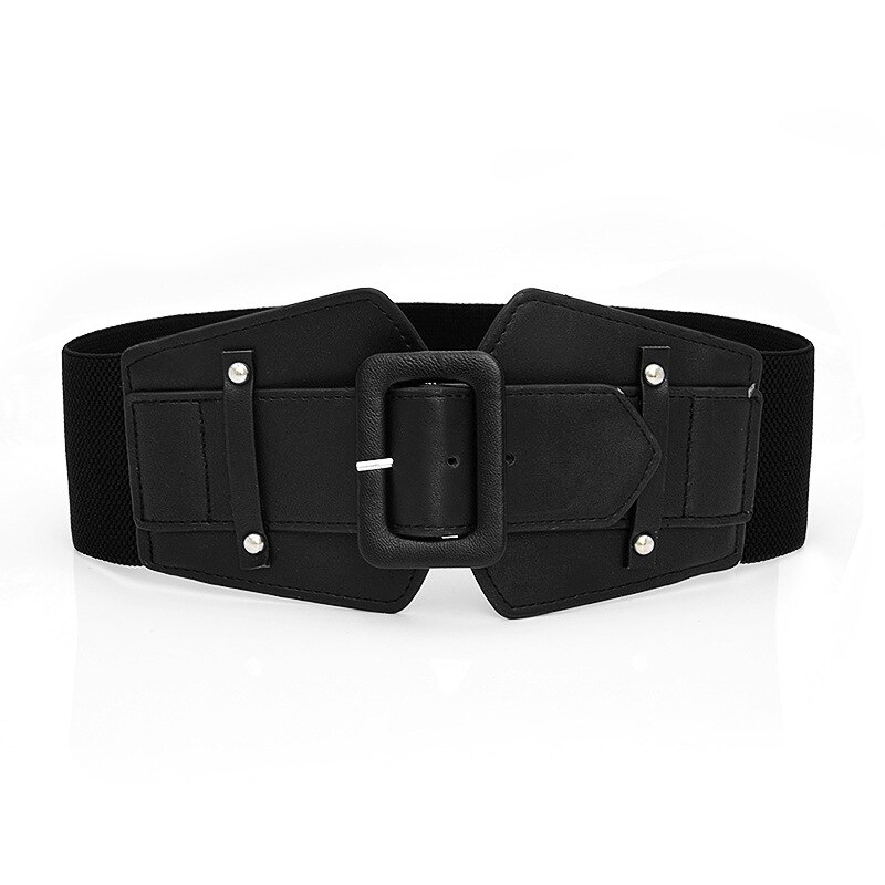 Retro vrouwen brede taille cinch riemen voor jurken shirts elastische tailleband dames korset, Zwart, Eén maat