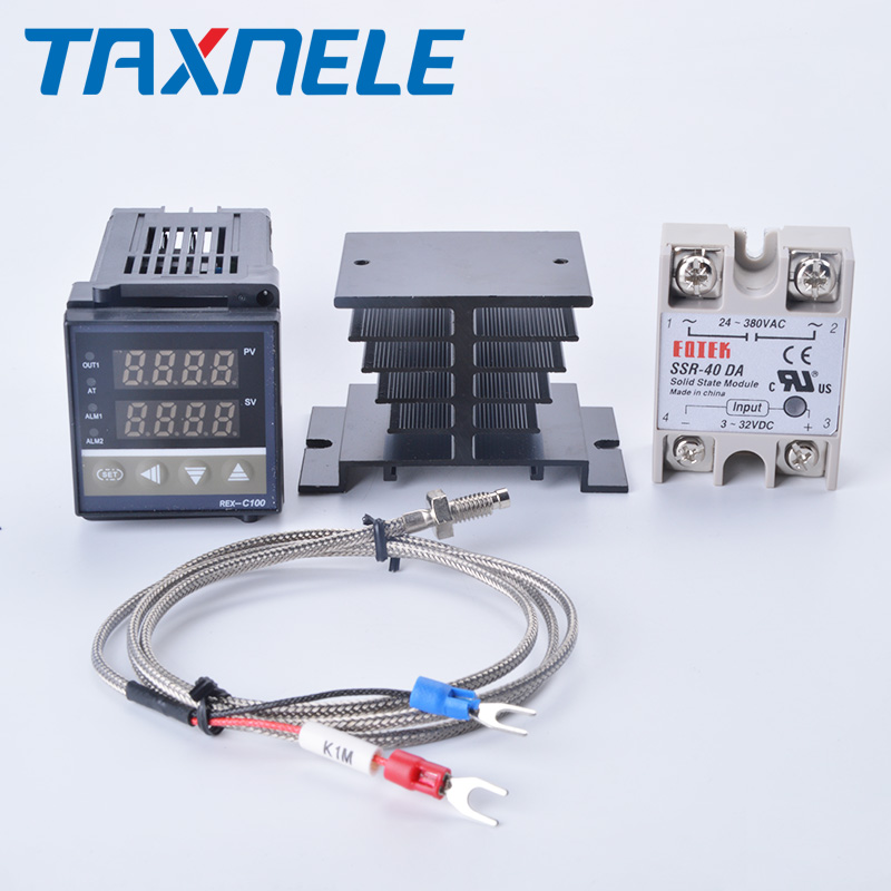 Digital PID Temperature Controller REX-C100 REX C100 thermostat + 40DA SSR Relay+ K Thermocouple 1m Probe RKC