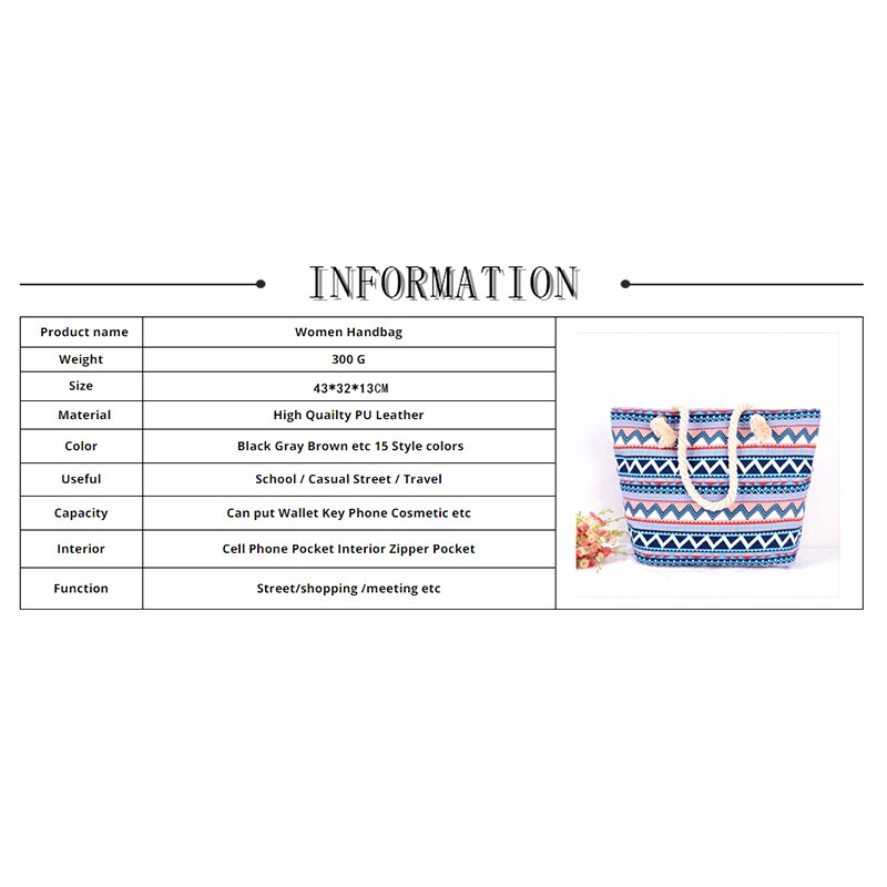 Bohemian Handbag Women's Large Capacity Handbag Single Shoulder Bag Beach Bag Leisure Bag Cotton Rope Handbag