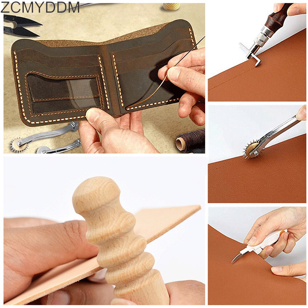 Professionelle Leder Handwerk Werkzeuge mit Groover Ahle Gewachste Gewinde Fingerhut Kit Hand Nähen Stitching Schlag Hand Nähen Liefert