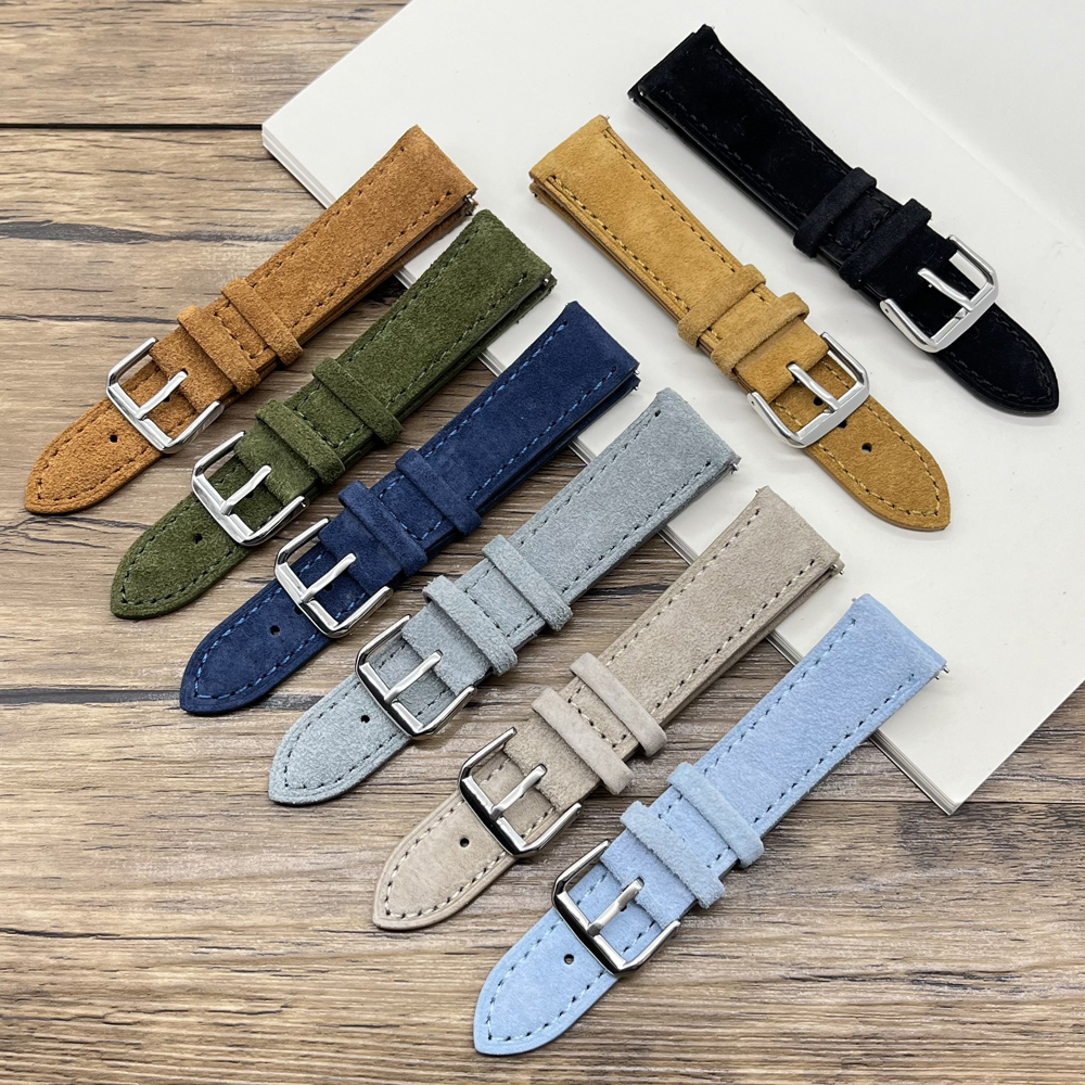 Bracelet de montre en daim gris vert bleu marron beige noir couleurs bracelet de montre en cuir 18mm 19mm 20mm 22mm 24mm bracelet de montre de remplacement