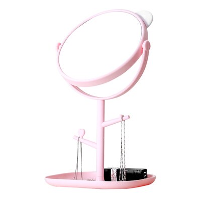 Lille makeup spejl desktop rundt ovalt bordspejl simpelt dame husstand metal roterende dobbeltsidet makeup spejl wjb 411: Lyserød
