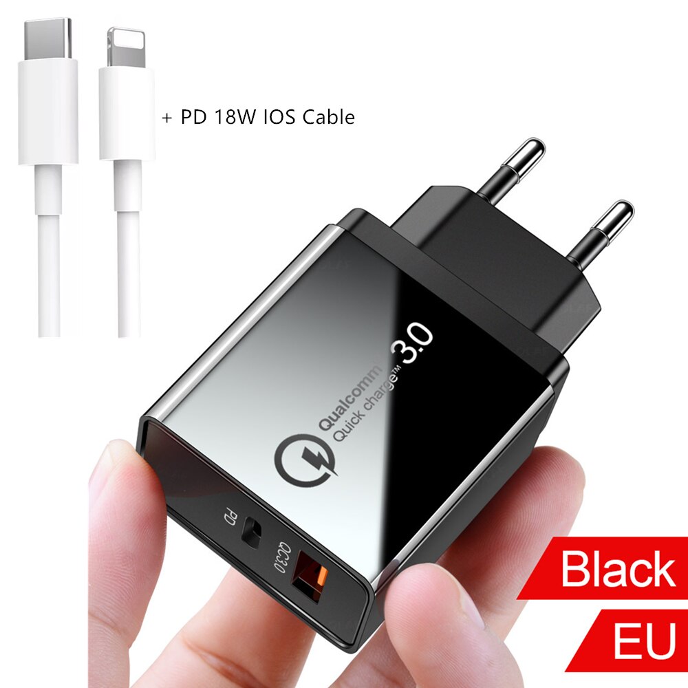 PD 18W USB Typ C handy schnelle Ladegerät Stecker QC 3,0 für iPhone11 Android Ipad Xiaomi Samsung laptop schnell Lade Stecker: EU B with ios Cable