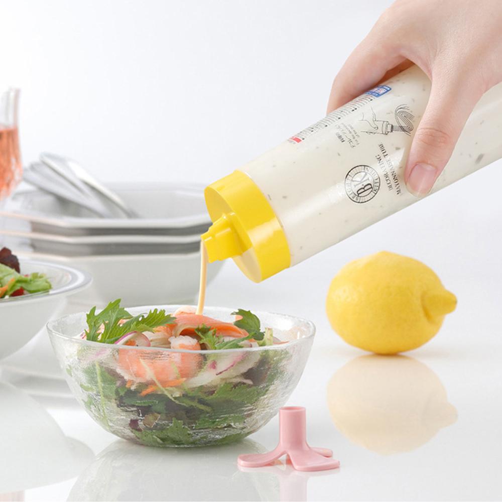 Bouteille de Condiment PE à 4 trous | Bouteille à presser en PE avec capuchon transparent pour Ketchup huile de moutarde, Mayo Castor outils de table