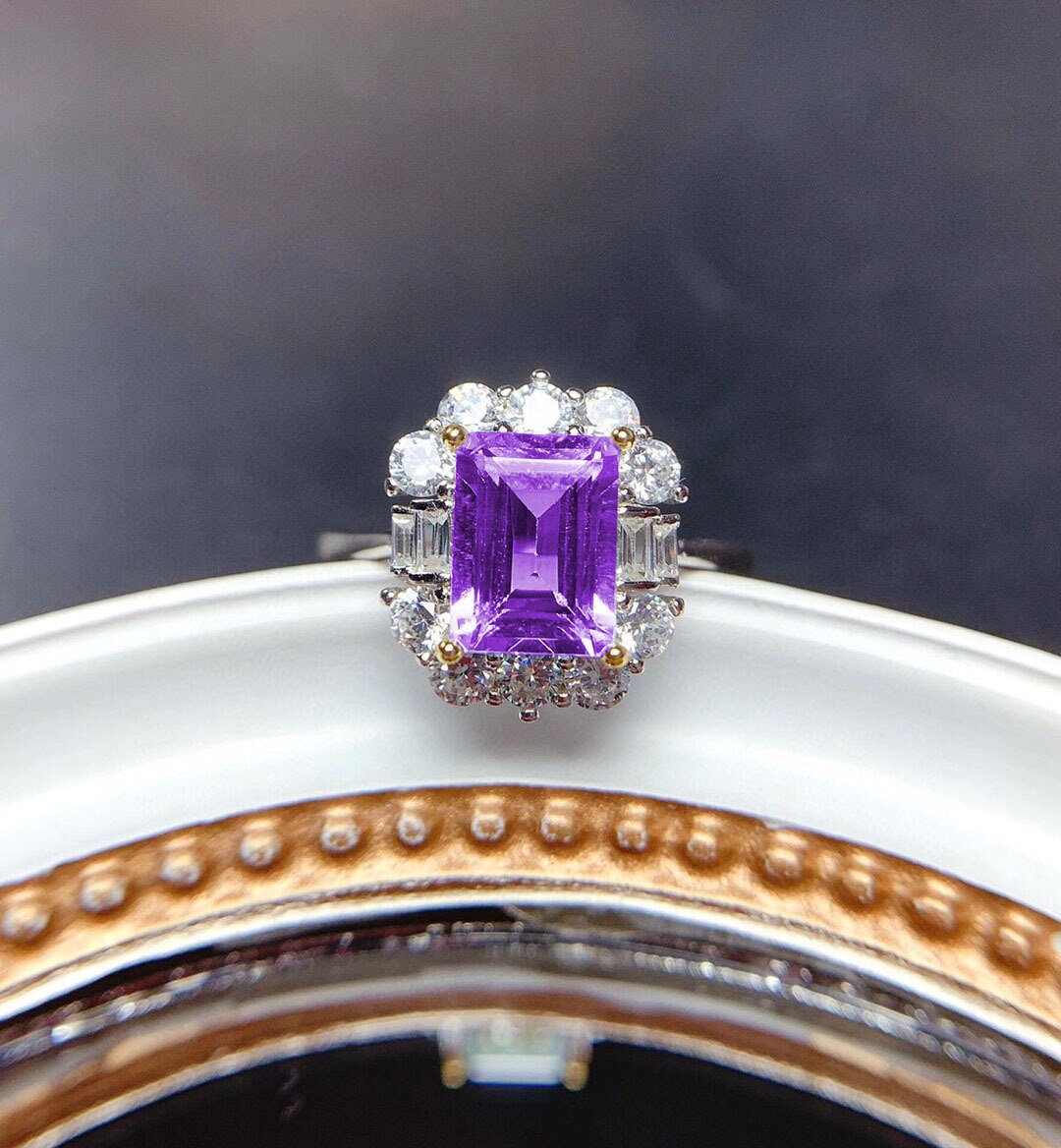 Vintage cielo azul piedra de topacio anillo de plata de las mujeres anillo de Zircón DE BODA Natural colorido gema anillo de lujo joyería fina: Morado