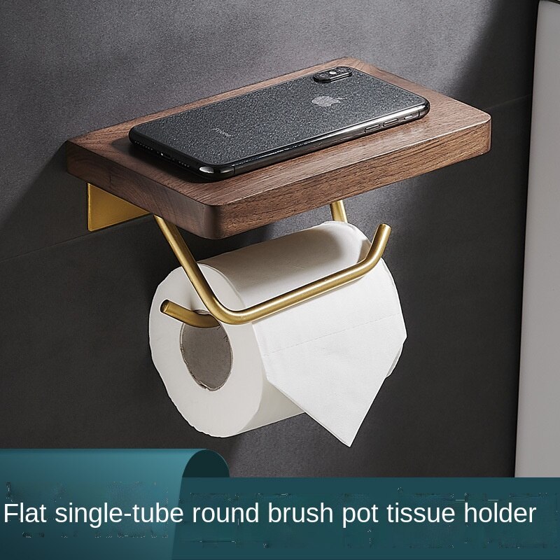 Bathroom Accessories Paper Holder Gold and Walnut Wood Paper Towel Holder Tissue Rack Toilet Paper Holder Phone Holder: C