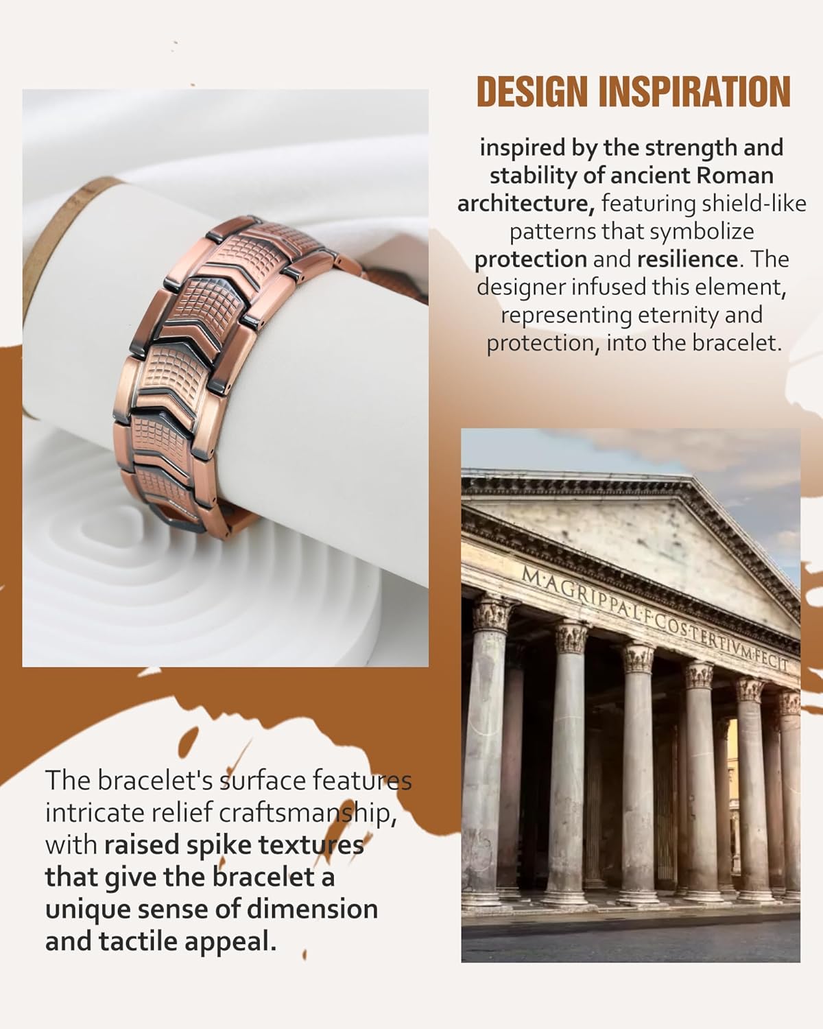 ARADOO koperen armband voor heren titanium staal 3x sterkte magnetische premium vouwsluiting armbanden