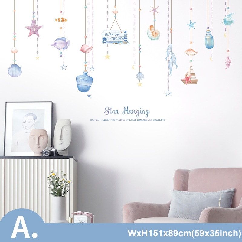 Pegatina de pared de ballena de Coral de dibujos animados para habitaciones de niños, pegatinas de azulejo de vinilo impermeables para decoración del hogar, murales: A