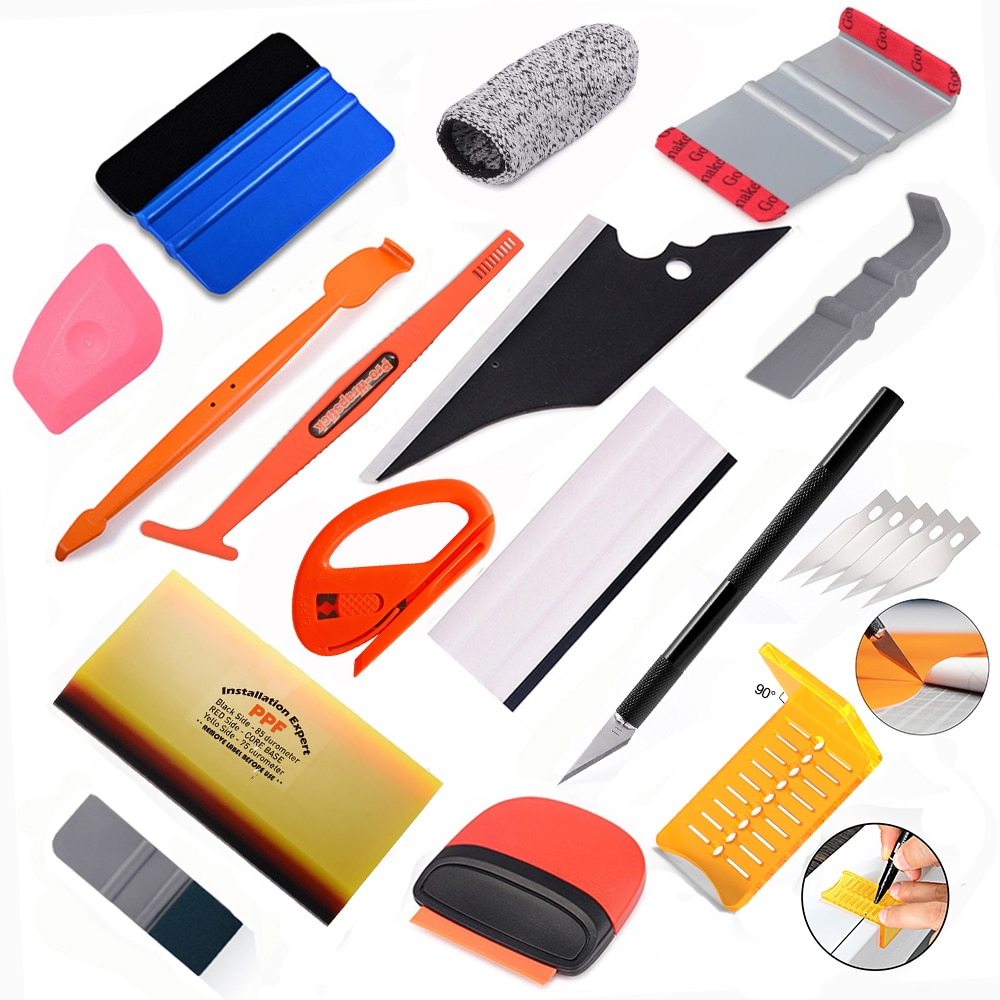 EHDIS Vinyl Car Wrapping Styling Tools Kit Carbon Fiber Film Squeegee PPF Scraper Knife Window Tinting Installing Repairing: Kit 4