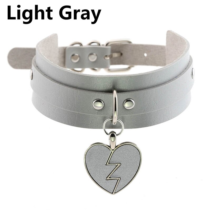 Frauen Männer Charm Herz-Form Anhänger Kragen Choker Halskette Schmuck Breiten Leder Einstellbare Halsband Partei Schmuck Zubehör: Light Gray