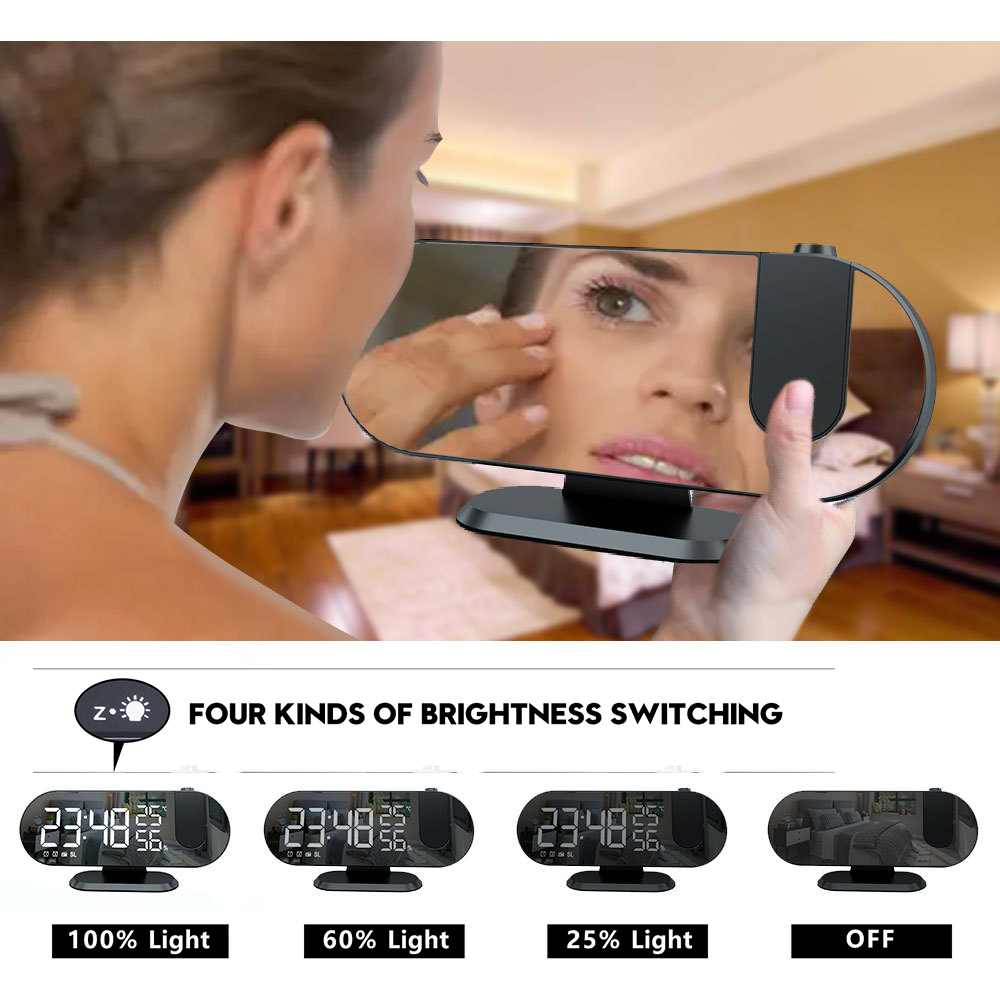 FM Radio LED Digital Smart Alarm Clock Watch Table Electronic Desktop Clocks USB Wake Up Clock with 180° Time Projector Snooze