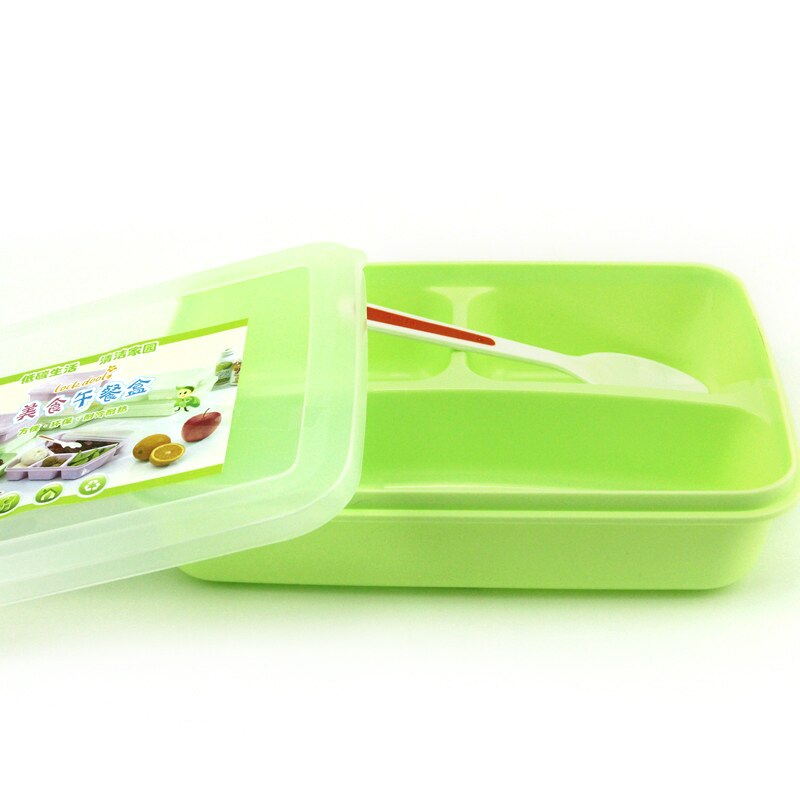 3/4/5 Grids Lunch Box Wheat Straw Food Storage Container For Kids Portable Office Microwave Oven Bento Box Dishes And Cutlery: 3 grids green