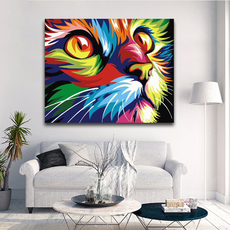 Animales de gato coloridos pintura al óleo DIY por números cuadros de arte de pared para colorear por número lienzo acrílico pinturas al óleo decoración para el hogar