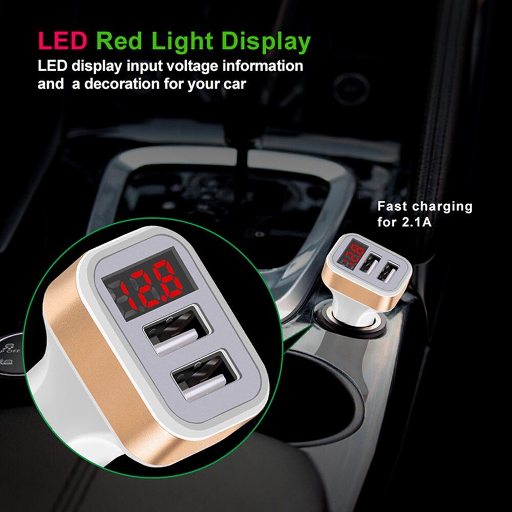 Caricabatteria da auto 5V 2.1A + 1A per Smart Phone doppia uscita USB Display a LED rilevamento della tensione della batteria