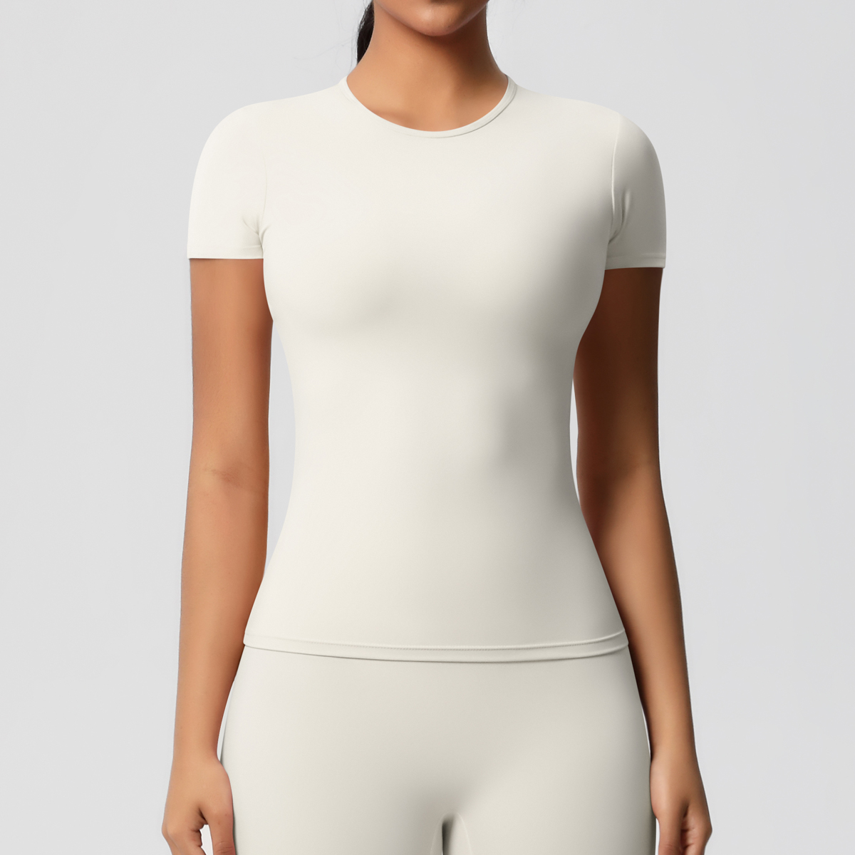 Trening tørr passform pustende høy elastisk sportstopp treningsstudio treningstøy t-skjorte kvinner uformelt utendørs topp: L / måke