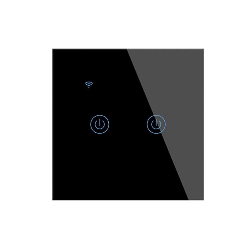 Home Wall Smart Wireless Panel Used with Zigbee Gateway APP Control 1/2/3 Gang EWelink WiFi Smat Switch EU Standard: 2 Open  Black