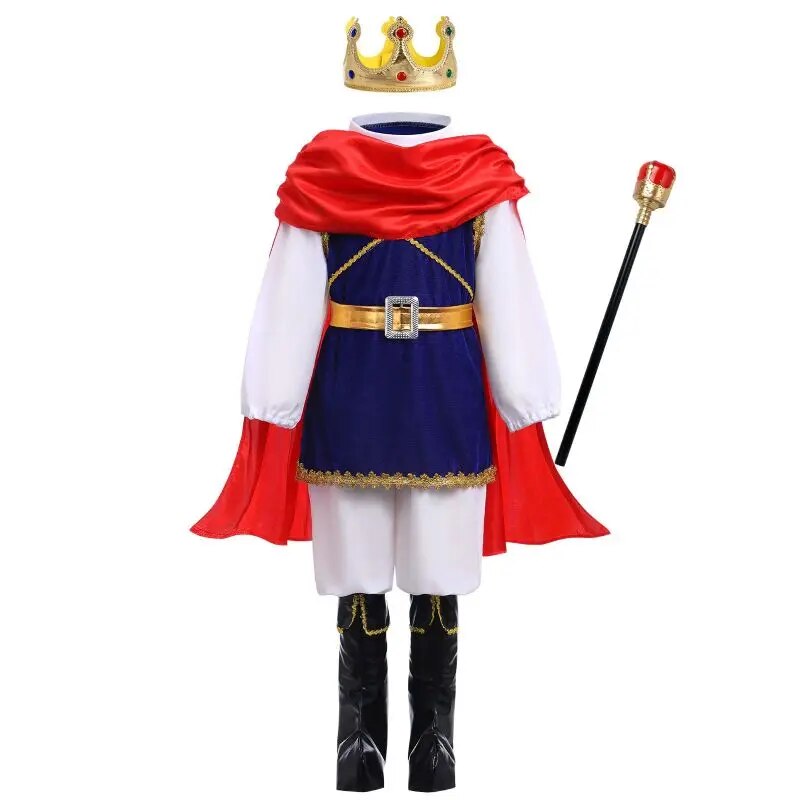 7-teiliges Karnevalskostüm für Jungen, Königskönig, mittelalterlicher Königsprinz, komplettes Set, Outfits für Halloween, Geburtstag, Party, Verkleidung