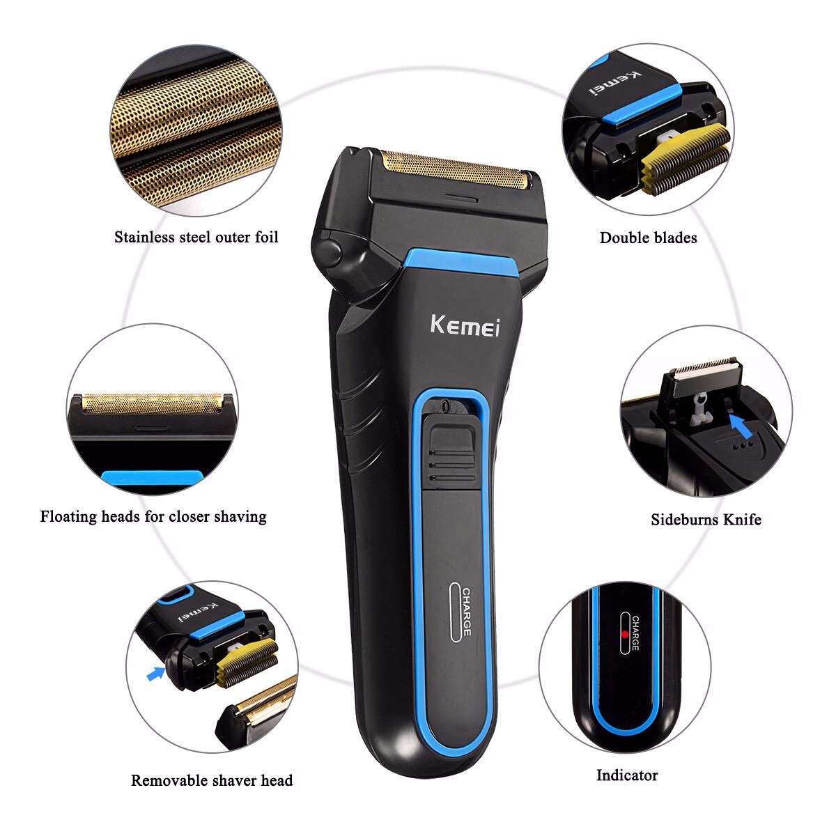 Men Electric Shavers Razor 2 Blades Dual Foil Shaver Rechargeable Beard Razor Trimmer Portable Cutter Machine for Shaving