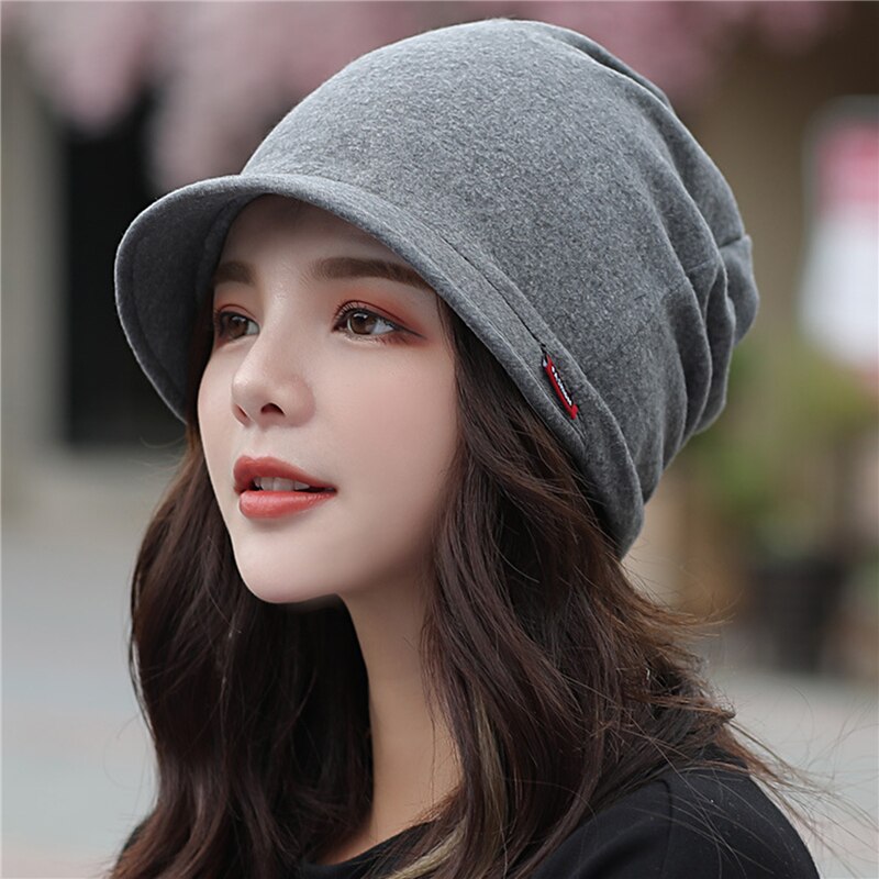 Gorros de algodón para mujer, gorro suave de , informal, de Color sólido, a la , para Otoño e Invierno