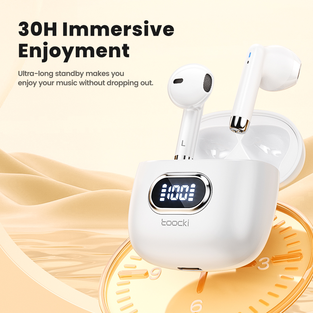 Toocki V05 bezprzewodowe słuchawki Bluetooth słuchawki stereo Hifi zasilanie DIsplay TWS Bluetooth V5.3 Mini słuchawki douszne z zestawem słuchawkowym z mikrofonem