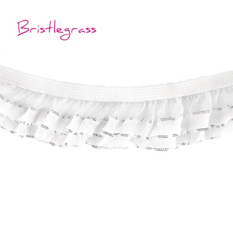 Bristlegrass 5 yard 1 " zilveren glitter geplooide patchwork kant rand effen elastiek kinderhoofdband tutu jurk diy naaien